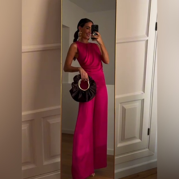 Zara Pants - Zara gathered waist Satin Effect Jumpsuit